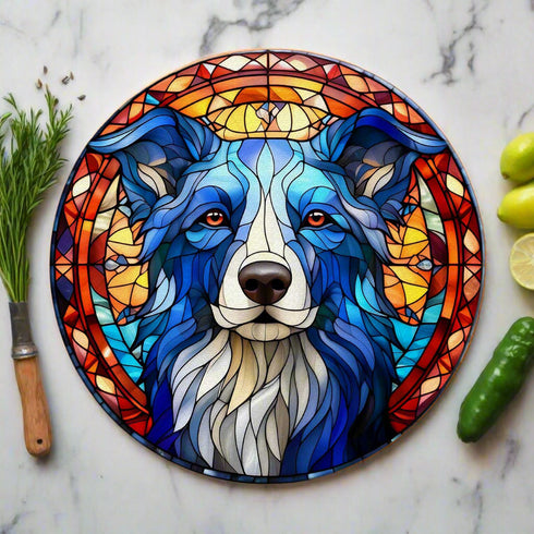 Border Collie Circular Glass Suncatcher Worktop Saver